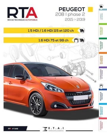 Revue Technique RTA 849 Peugeot 208 I PHASE 2 (2015 à 2019) - Diesel [Livres]